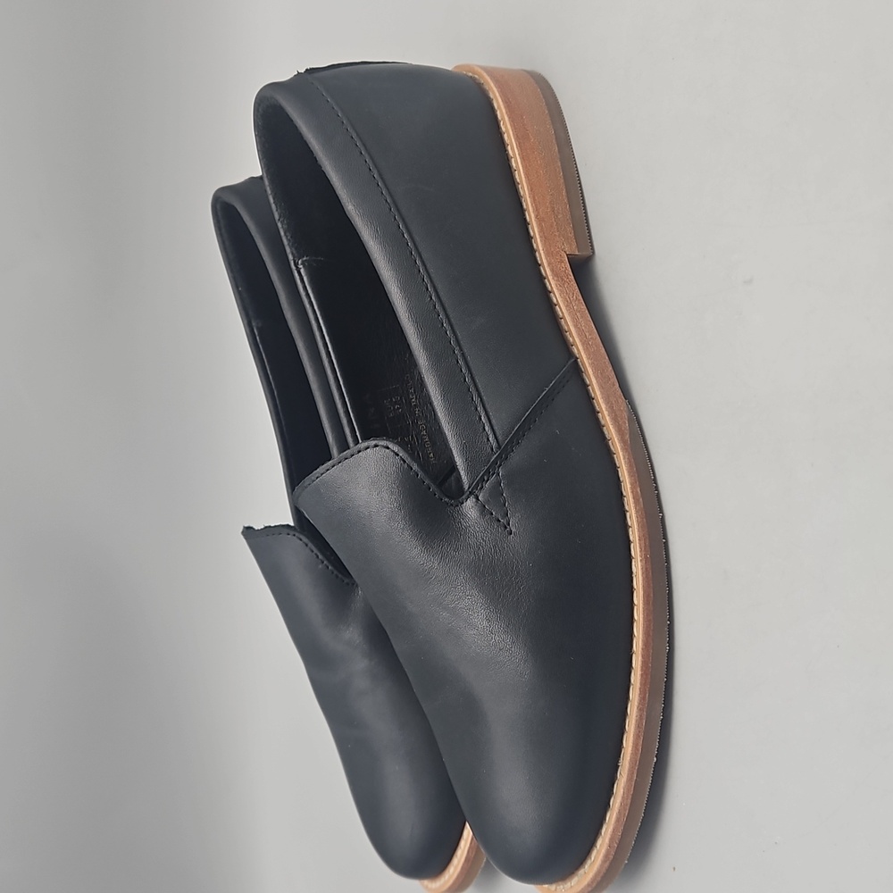 Women's Black Leather Slip-On Loafers with Contrast Sole